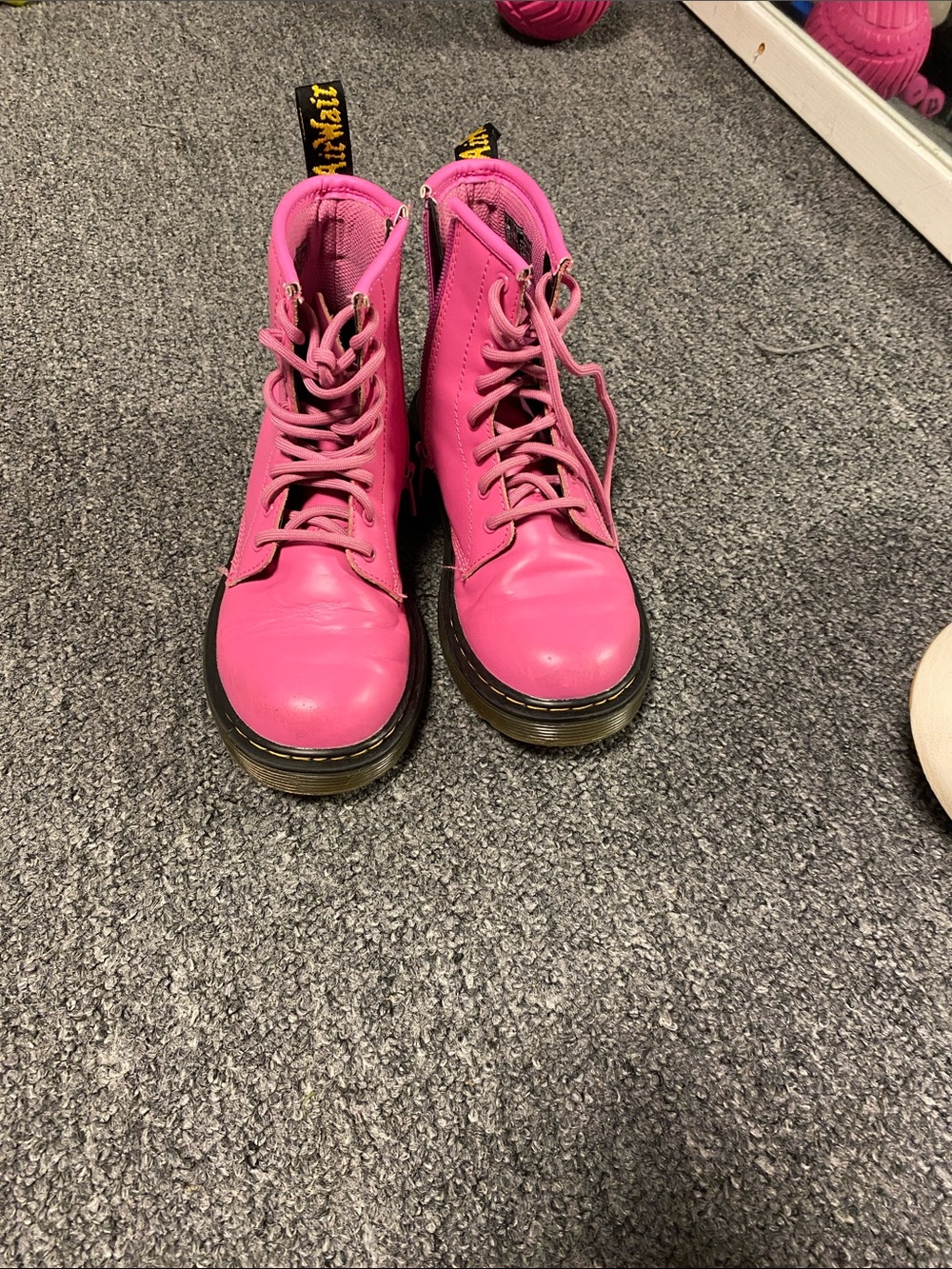 Dr. Martens Pink Lace-Up Kids Combat Boots with Side Zip